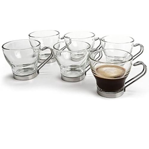 Bormioli Rocco Verdi Espresso Cup W/ Stainless Steel Handle Set of 4 Gift Boxed - Picture 2 of 14